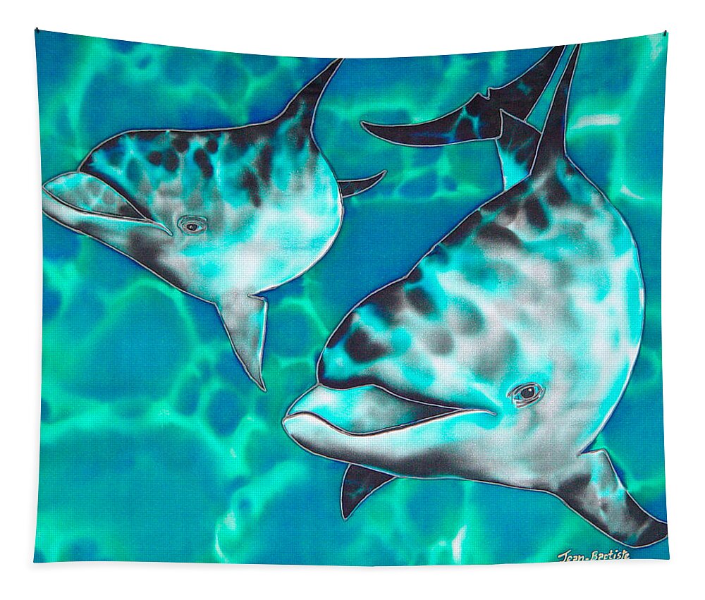 Dolphin Painting Tapestry featuring the painting Dolphins of Sanne Bay by Daniel Jean-Baptiste
