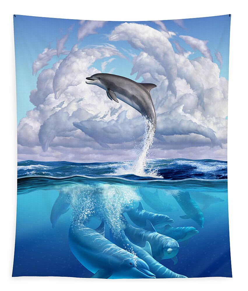 Dolphins Tapestry featuring the digital art Dolphonic Symphony by Jerry LoFaro