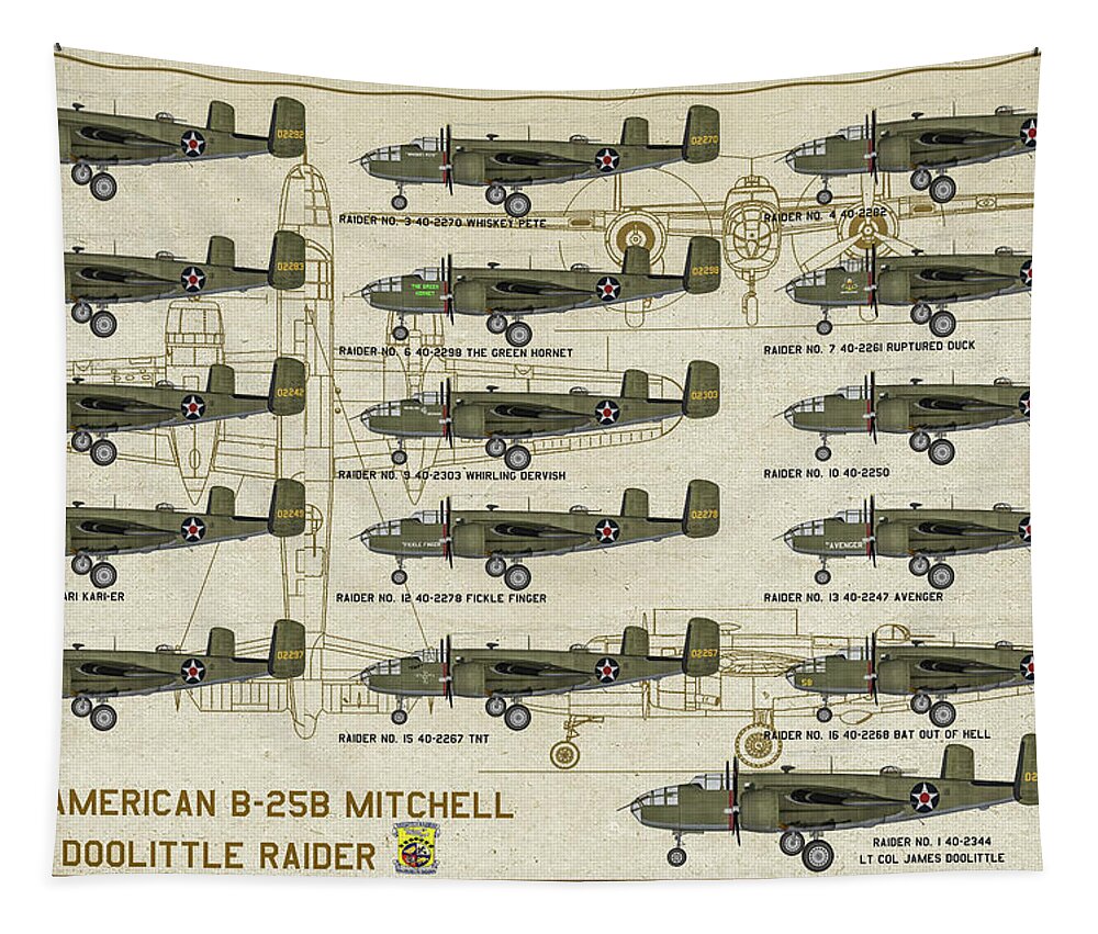 North American B-25b Mitchell Tapestry featuring the digital art Doolittle Raiders poster by Tommy Anderson