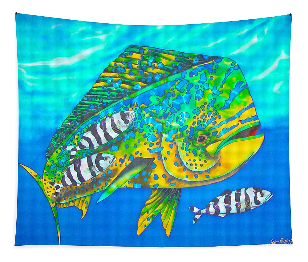 Sea Tapestry featuring the painting Dorado and Pilot Fish - Mahi Mahi Fish by Daniel Jean-Baptiste