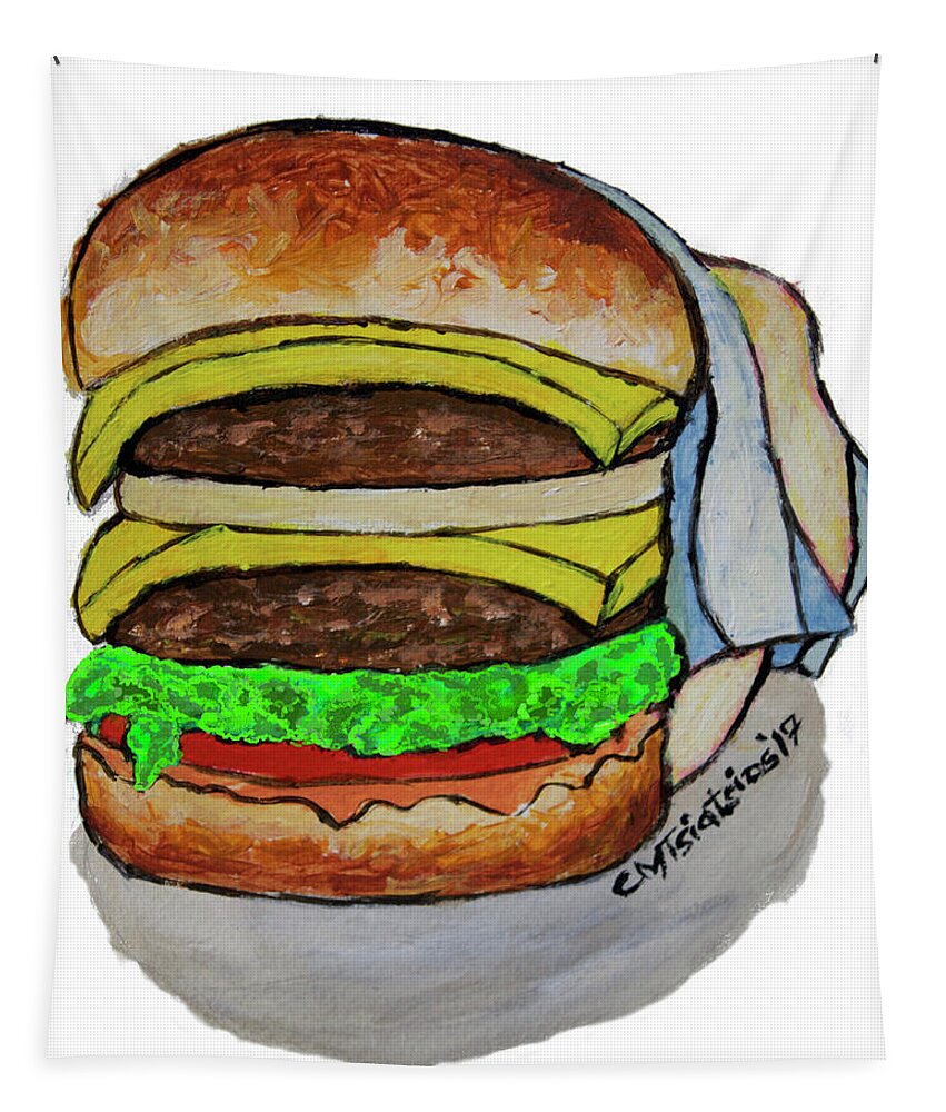 Double Cheeseburger Tapestry featuring the painting Double Cheeseburger by Carol Tsiatsios