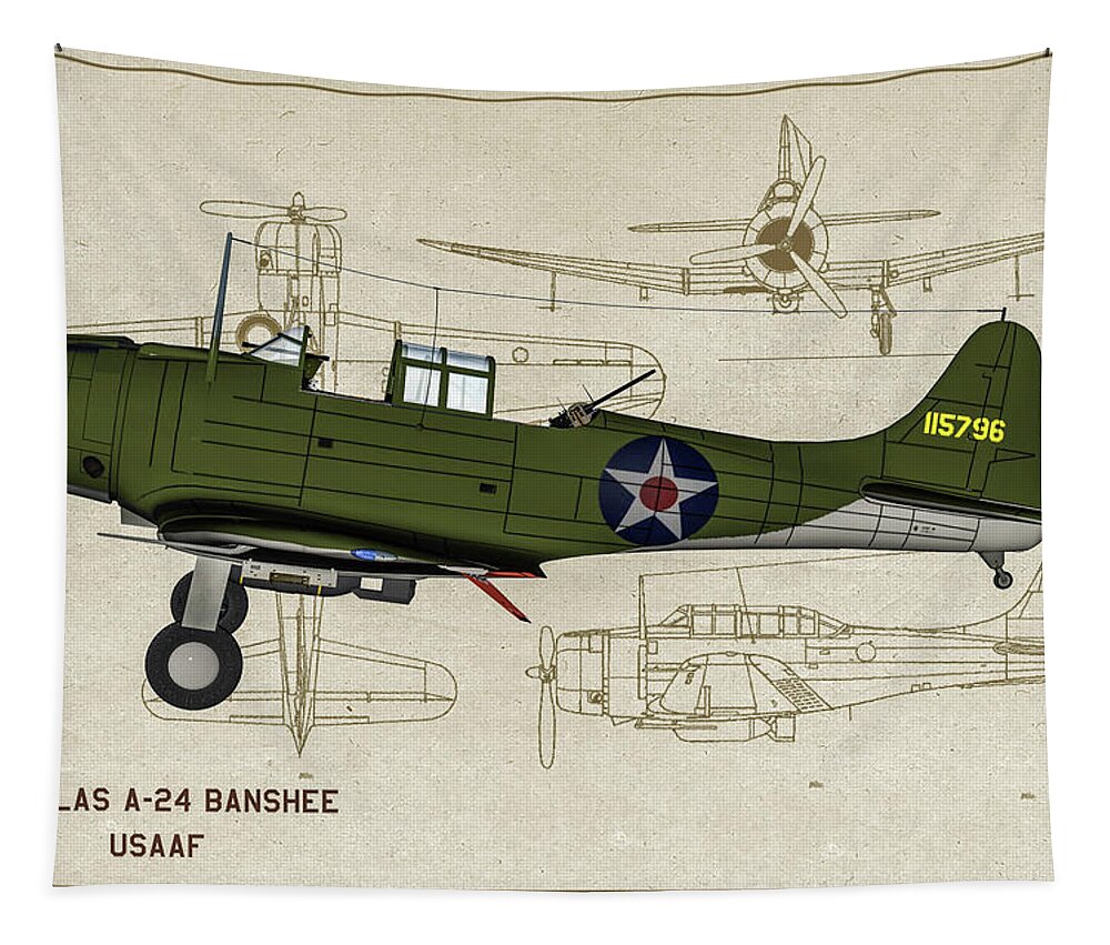Douglas A-24 Banshee Tapestry featuring the digital art Douglas A-24 Banshee - Oil by Tommy Anderson