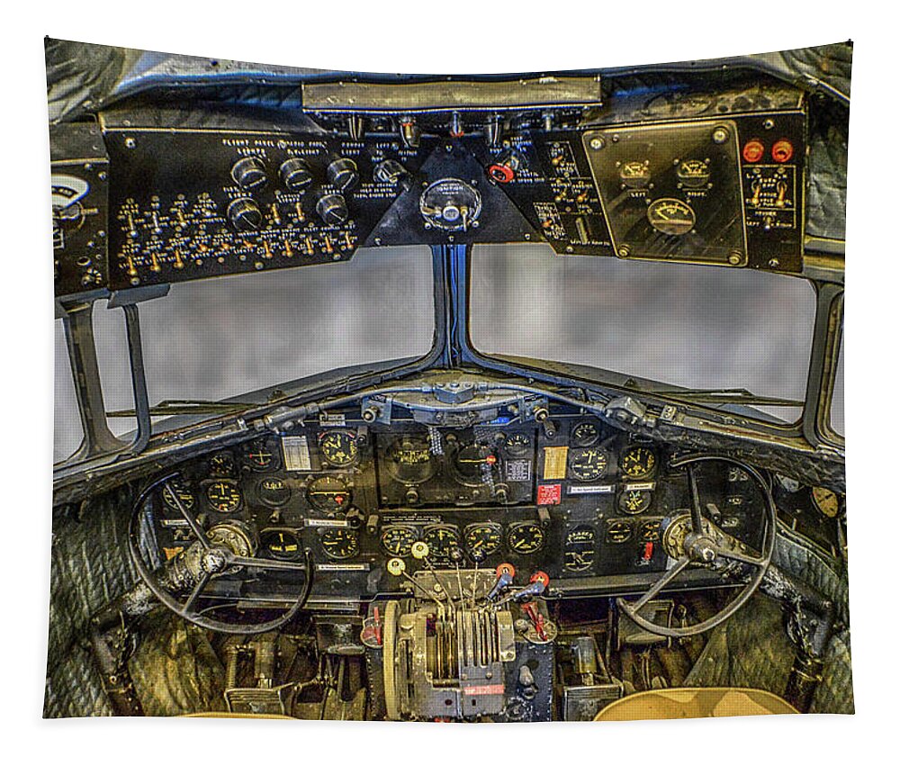 Douglas C-47 Skytrain Cockpit Tapestry featuring the photograph Douglas C-47 Skytrain Cockpit by Tommy Anderson