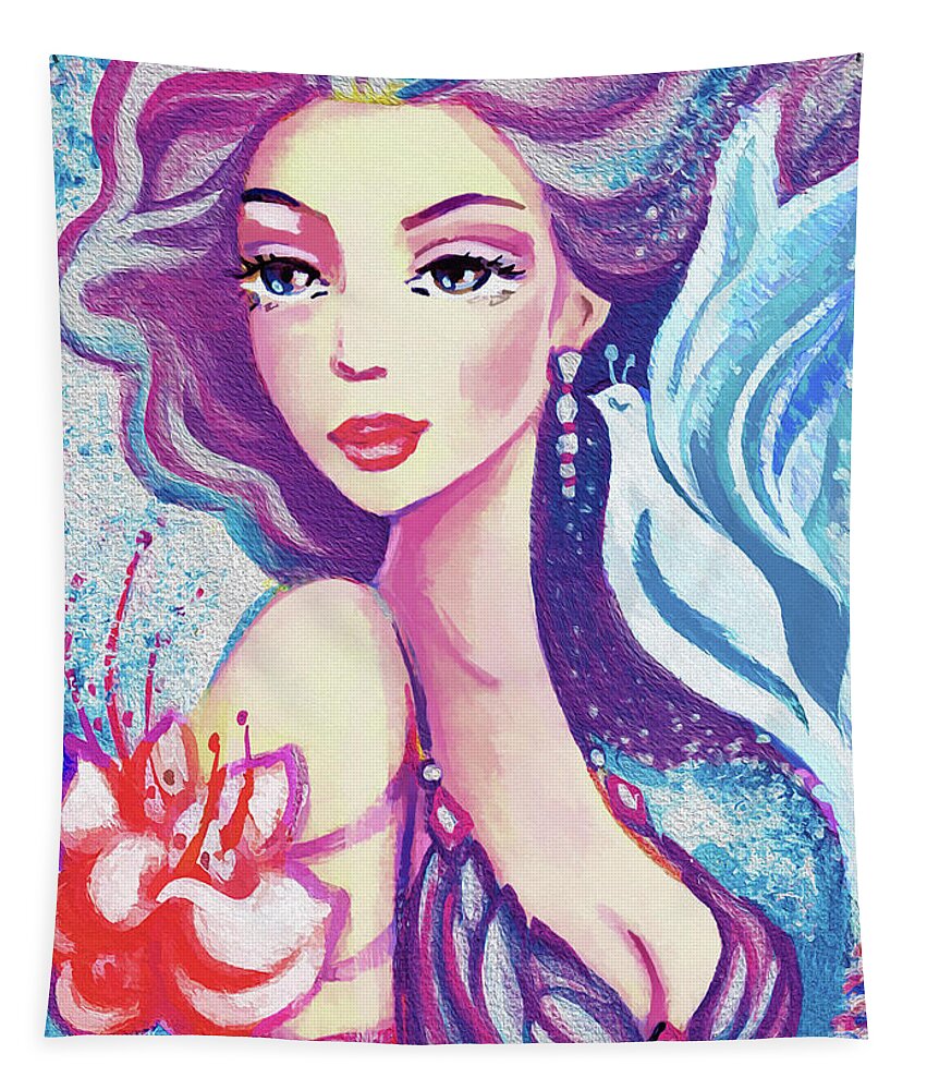 Sea Goddess Tapestry featuring the painting Dove Mermaid by Eva Campbell