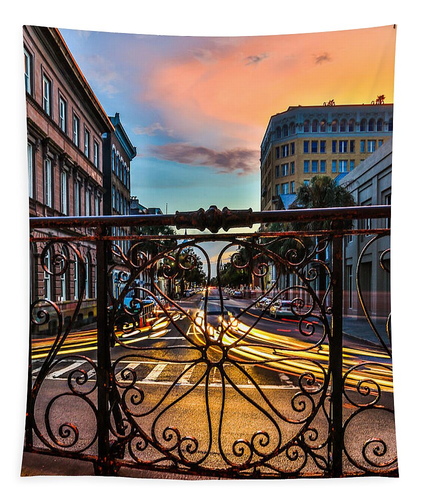 Charleston Tapestry featuring the photograph Down Broad St. - Charleston SC by Donnie Whitaker