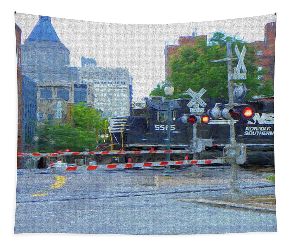 Downtown Greensboro Tapestry featuring the painting Downtown Crossroads by Sandi OReilly