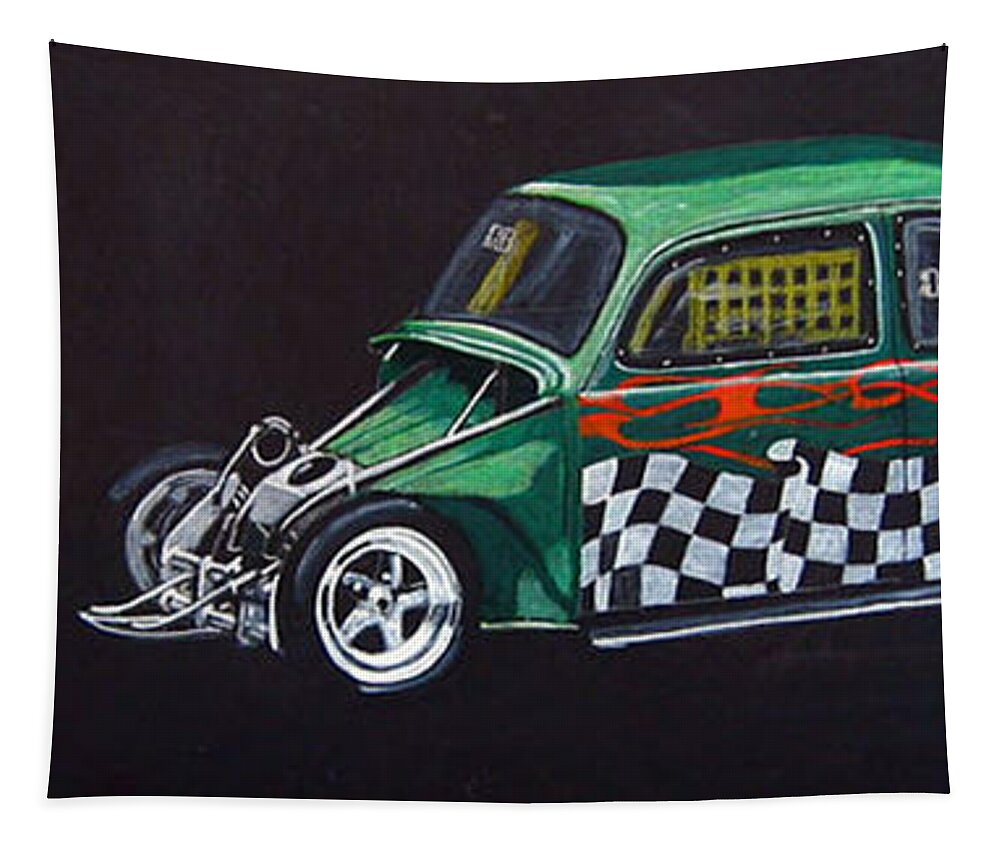 Vw Tapestry featuring the painting Drag Racing VW by Richard Le Page