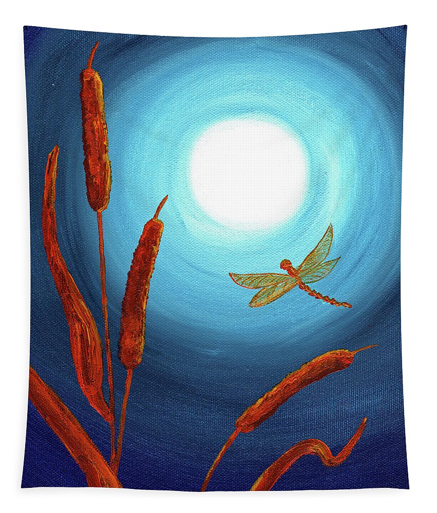 Zen Tapestry featuring the painting Dragonfly in Teal Moonlight by Laura Iverson