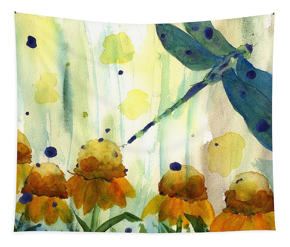 Dragonfly Tapestry featuring the painting Dragonfly in the Wildflowers by Dawn Derman