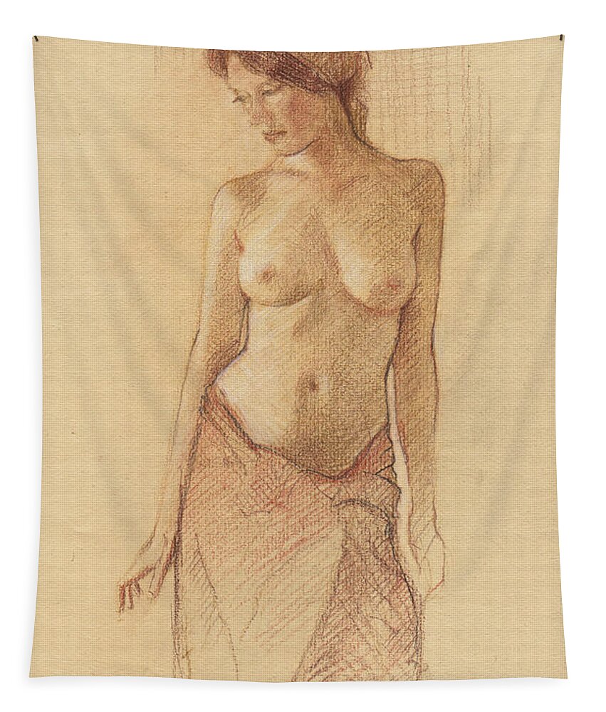 Breasts Tapestry featuring the drawing Draped Figure by David Ladmore