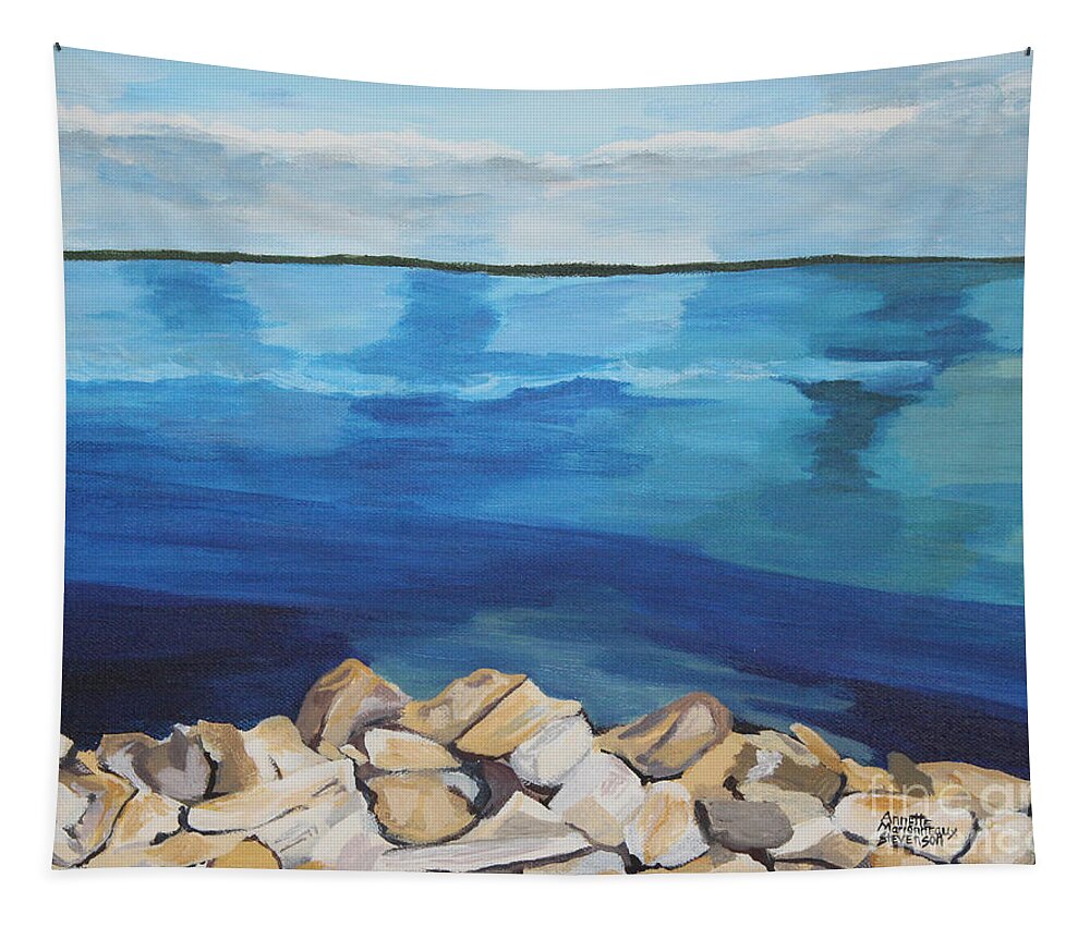 Dream Lake Tapestry featuring the painting Dream Lake by Annette M Stevenson