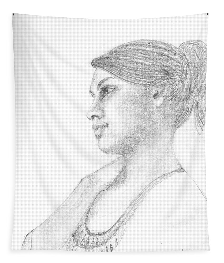 Dreamy Girl Tapestry featuring the drawing Dreamer by Asha Sudhaker Shenoy