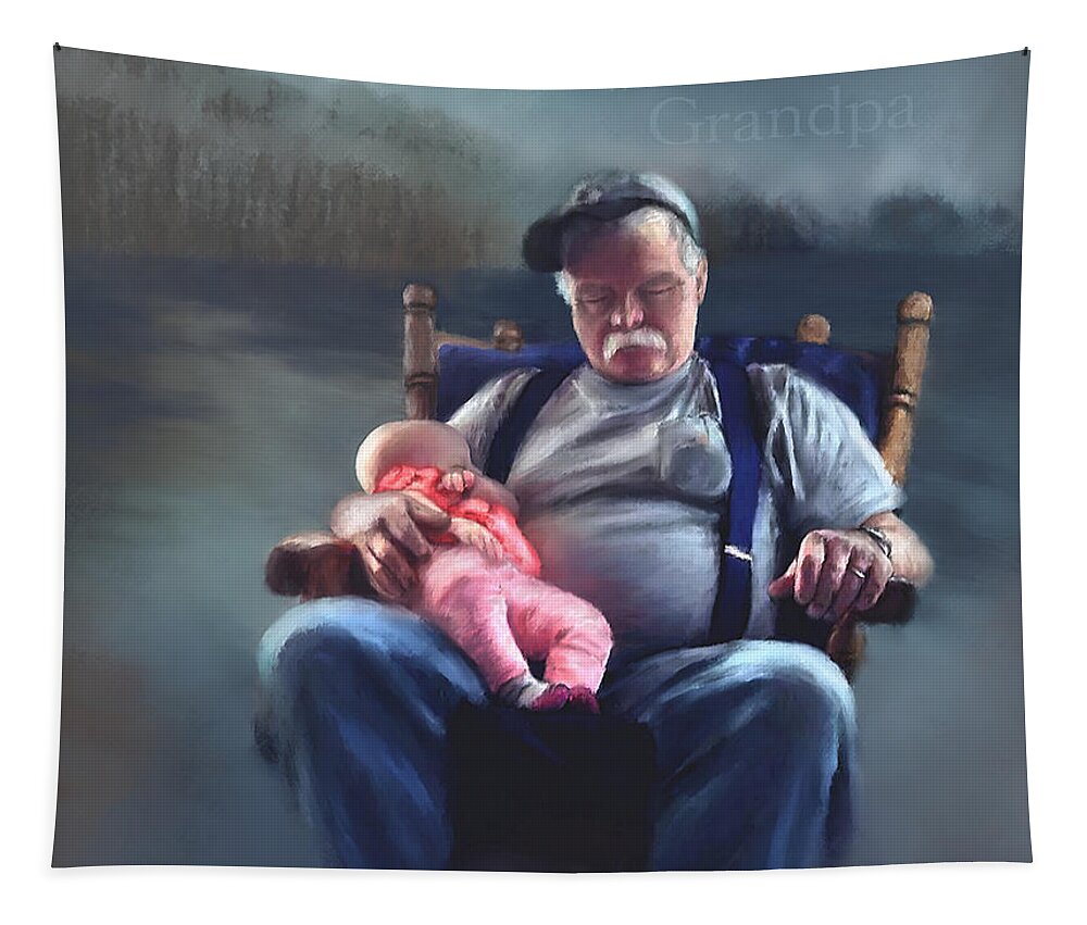 Dreams Tapestry featuring the painting Dreaming With Grandpa by Susan Kinney