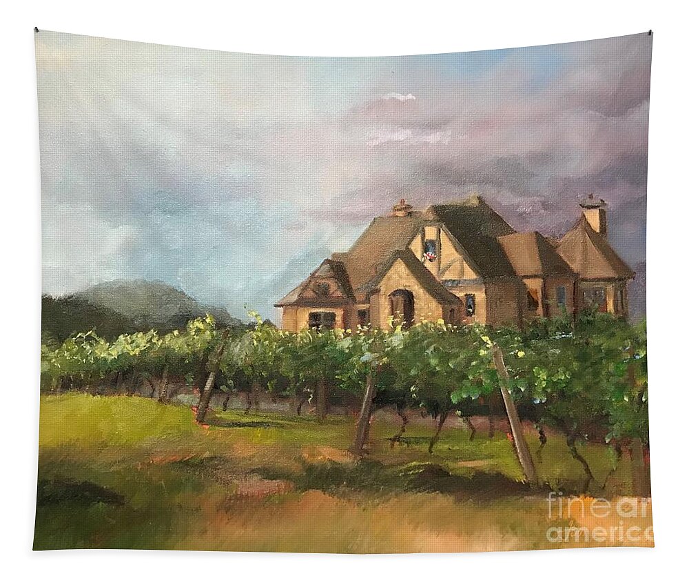 Vineyard Tapestry featuring the painting Dreams Come True - Chateau Meichtry Vineyard - Plein Air by Jan Dappen