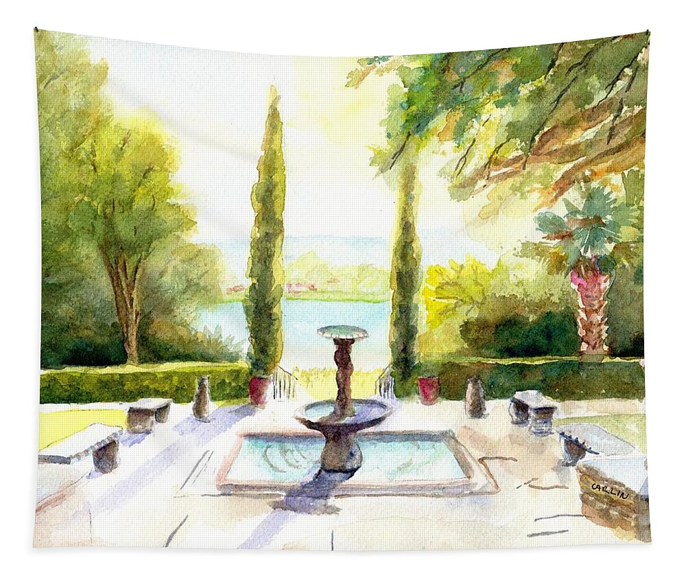 Austin Tapestry featuring the painting Driscoll Villa Laguna Gloria by Carlin Blahnik CarlinArtWatercolor
