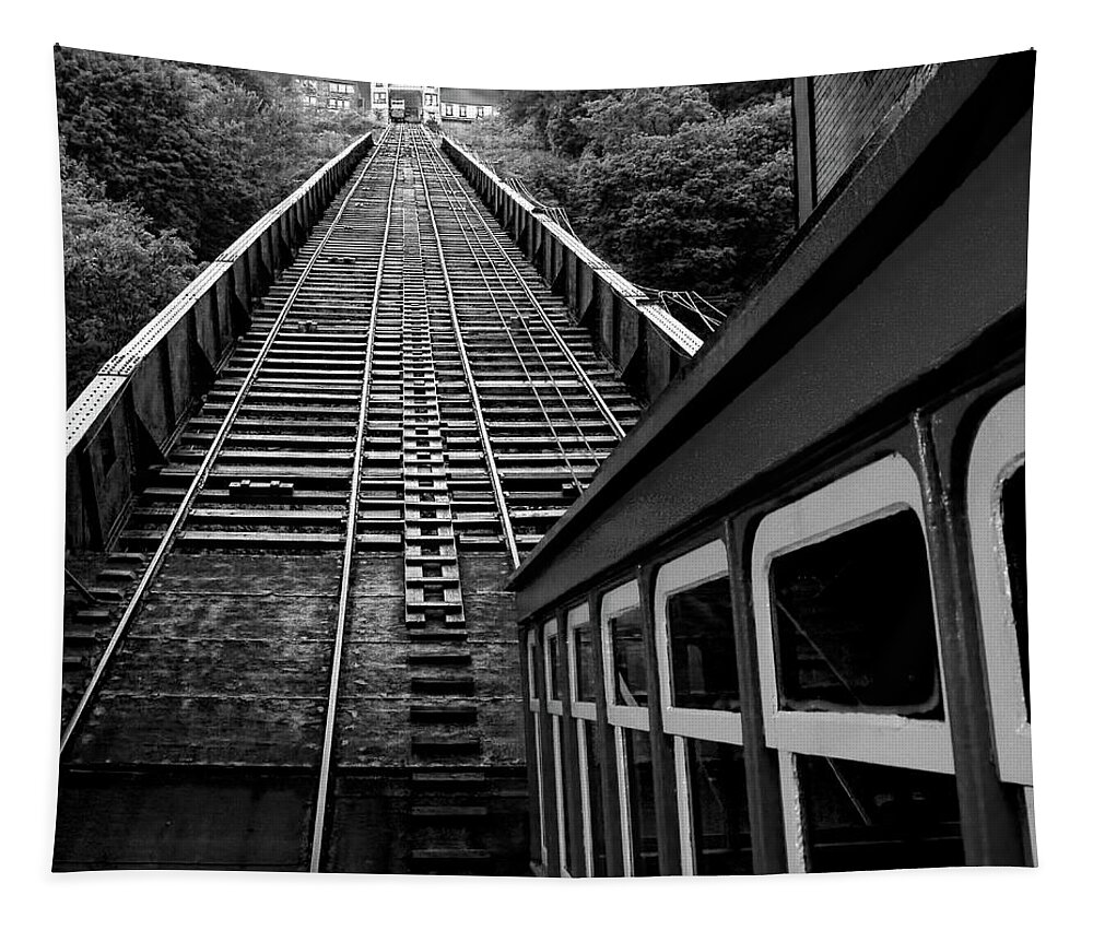 Incline Tapestry featuring the photograph The Duchesne Incline - Pittsburgh - Black and White by Mitch Spence