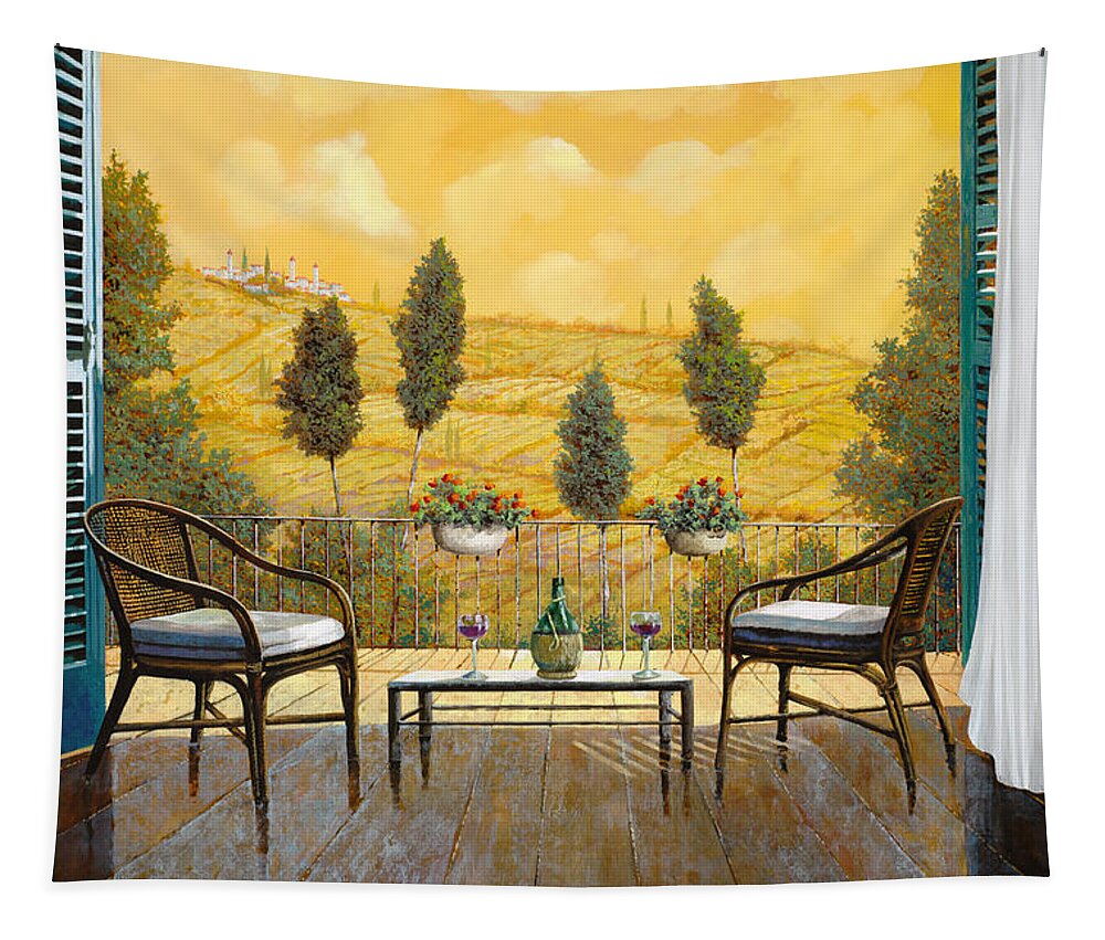 Terrace Tapestry featuring the painting due bicchieri di Chianti by Guido Borelli