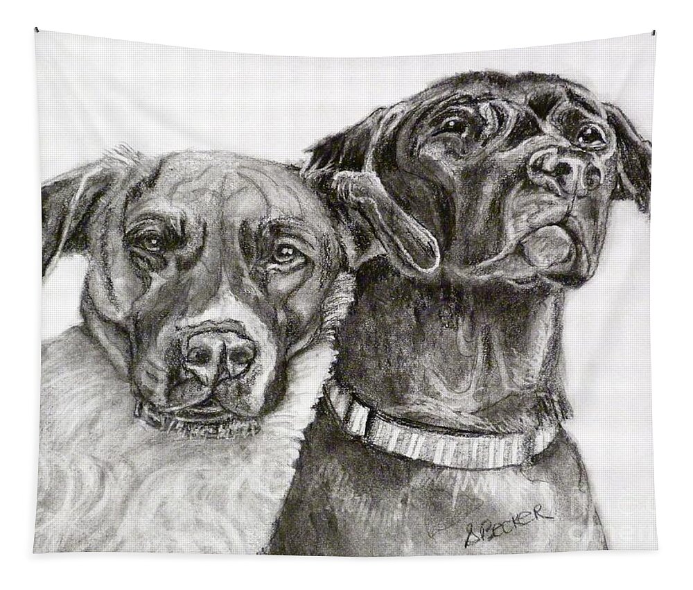 Dog Tapestry featuring the drawing Duo by Susan A Becker