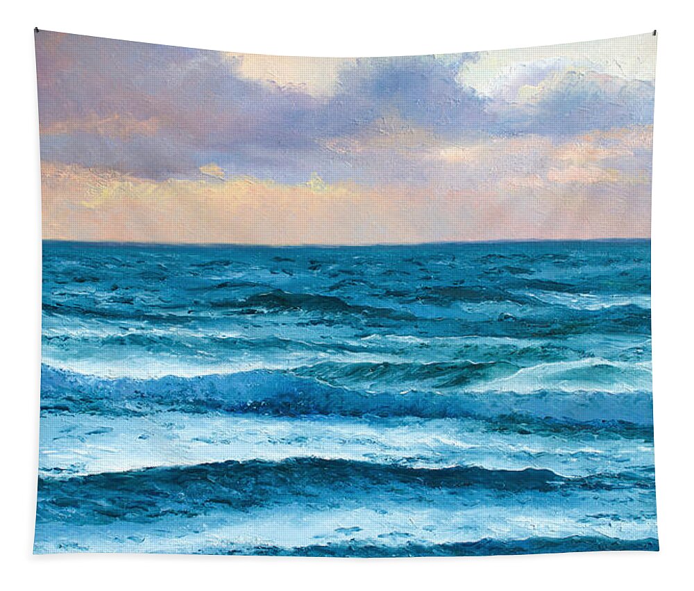 Ocean Tapestry featuring the painting Dusk over the Ocean by Jan Matson