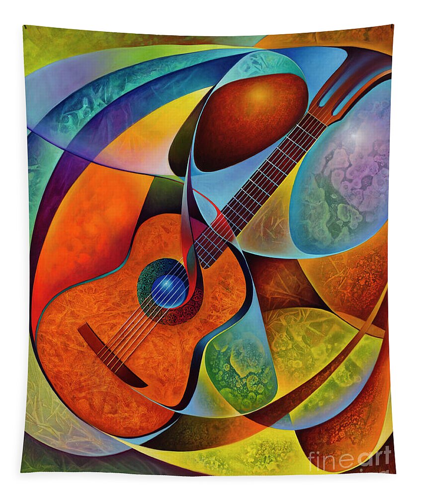 Guitars Tapestry featuring the painting Dynamic Guitars 2 by Ricardo Chavez-Mendez