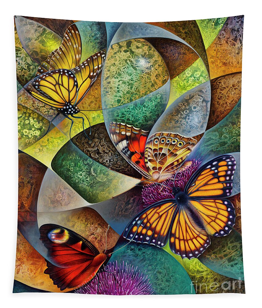 Butterflies Tapestry featuring the painting Dynamic Papalotl Series 2 - Diptych by Ricardo Chavez-Mendez