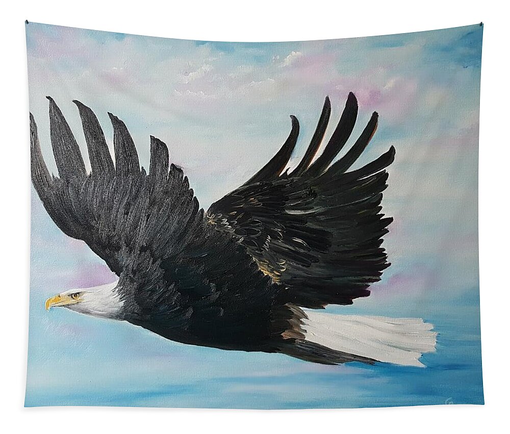 Eagle Tapestry featuring the painting Eagle on a Mission   11 by Cheryl Nancy Ann Gordon
