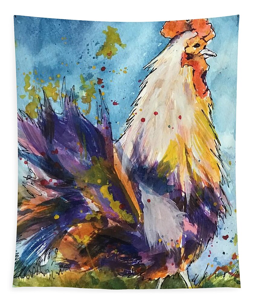 Rooster Tapestry featuring the painting Early to Rise by Cheryl Wallace