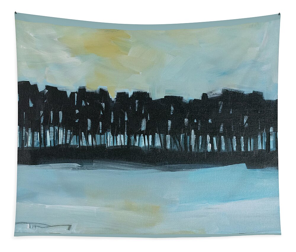 Landscape Tapestry featuring the painting Early Winter Treeline by Tim Nyberg