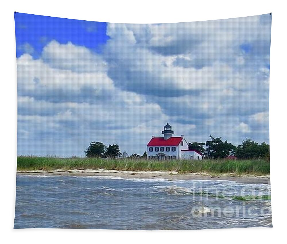 East Point Lighthouse Tapestry featuring the photograph East Point Lighthouse at High Tide by Nancy Patterson