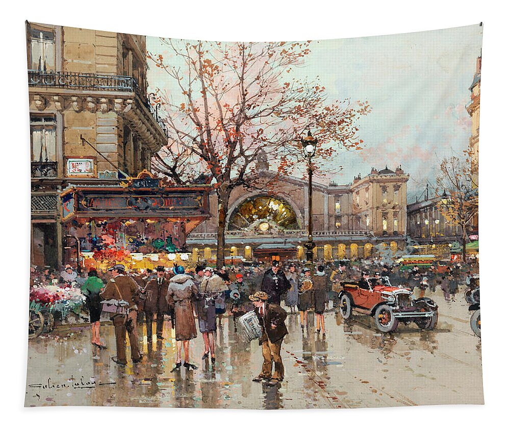 Railway Tapestry featuring the painting East Railway Station by Eugene Galien-Laloue