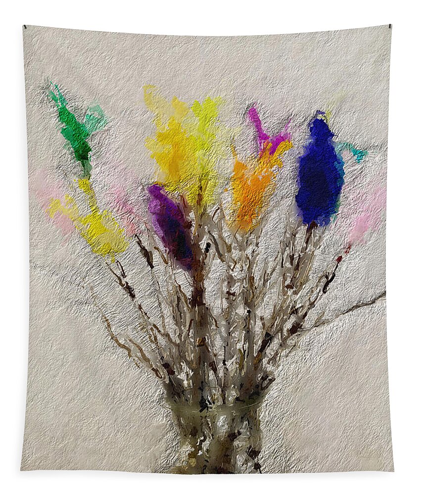 Swedish Tapestry featuring the painting Easter Tree- Abstract Art by Linda Woods by Linda Woods