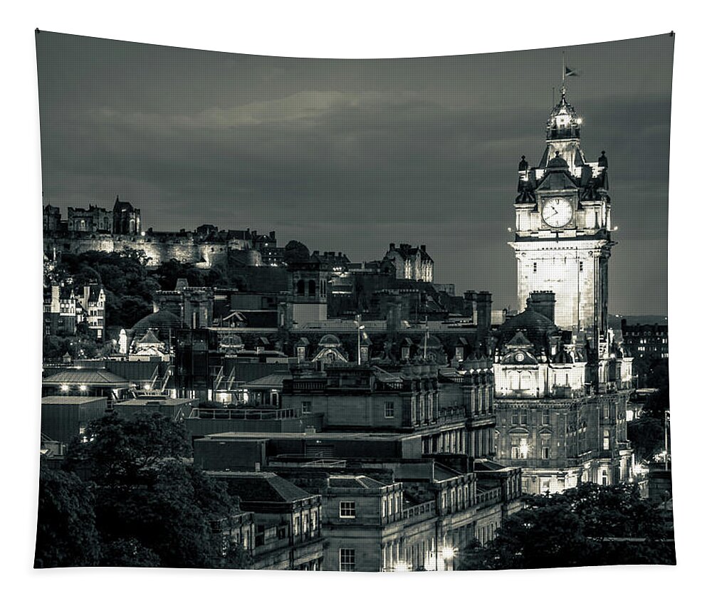 Edinburgh Tapestry featuring the photograph Edinburgh in Black and White by Andrew Matwijec