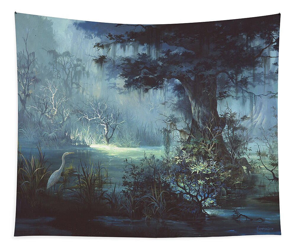 Egret Tapestry featuring the painting Egret in the Shadows by Michael Humphries