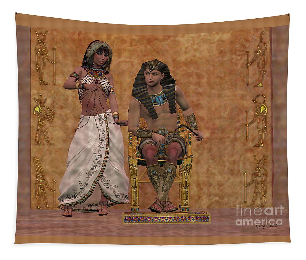 Old Kingdom Tapestry featuring the painting Egyptian Queen advises Pharaoh by Corey Ford