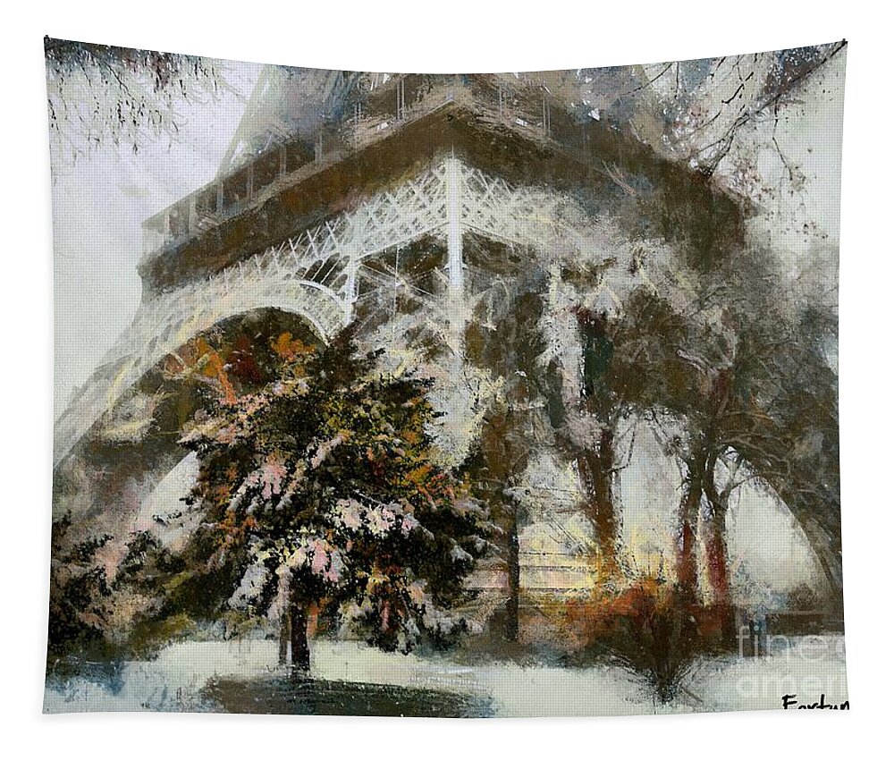 Digital Art Tapestry featuring the mixed media Eiffel In The Snow by Dragica Micki Fortuna
