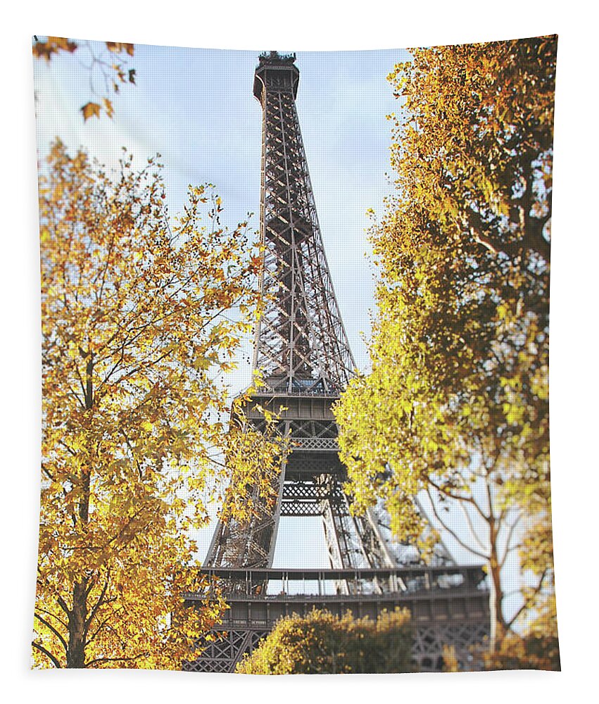 Paris Photography Tapestry featuring the photograph Eiffel tower amidst the autumn foliage by Ivy Ho