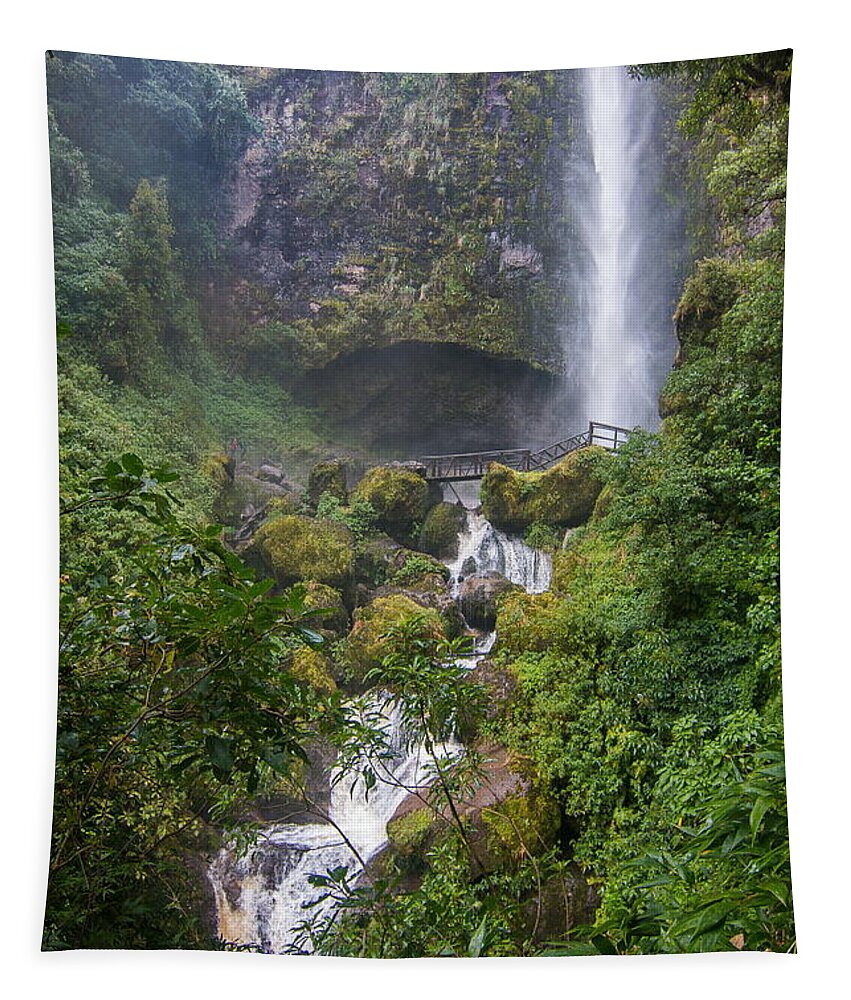 Waterfalls Tapestry featuring the photograph El Charro Waterfalls, Ecuador by Robert McKinstry