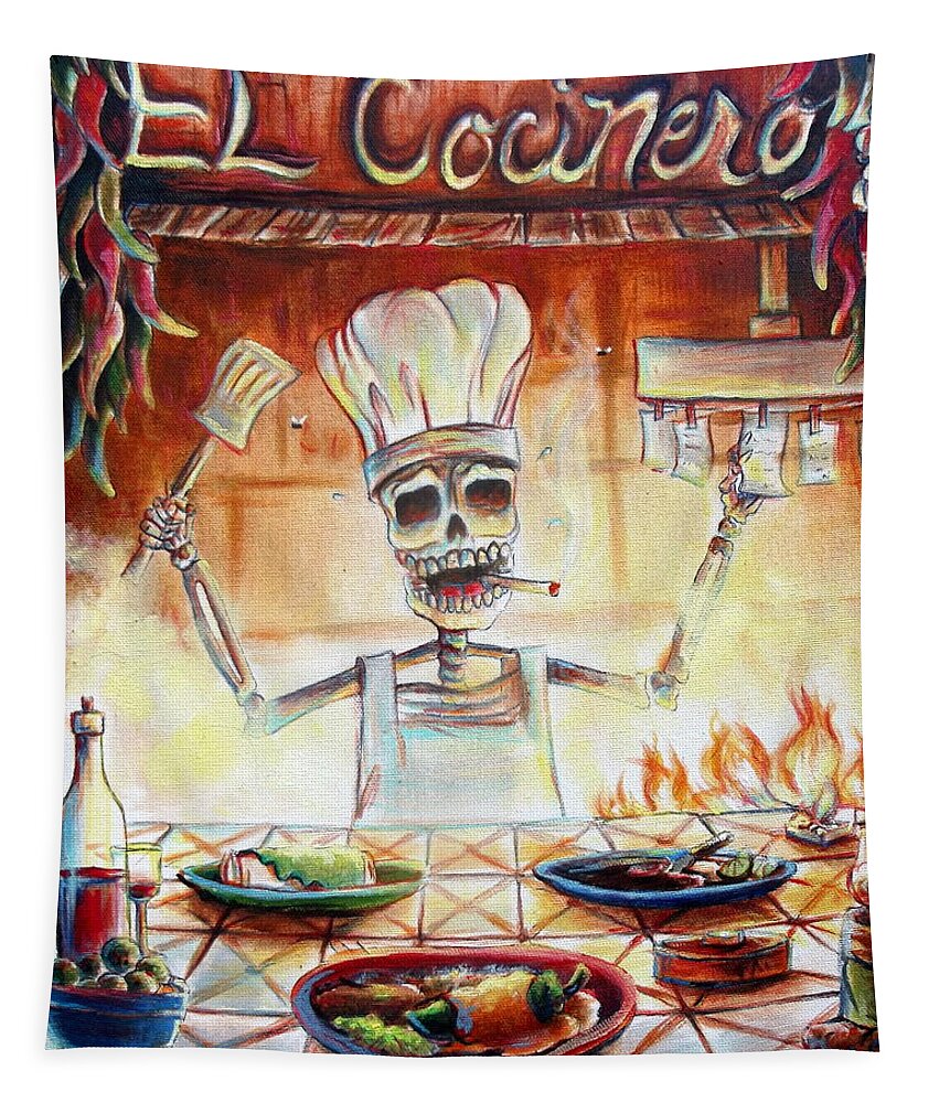 Day Of The Dead Tapestry featuring the painting El Cocinero by Heather Calderon
