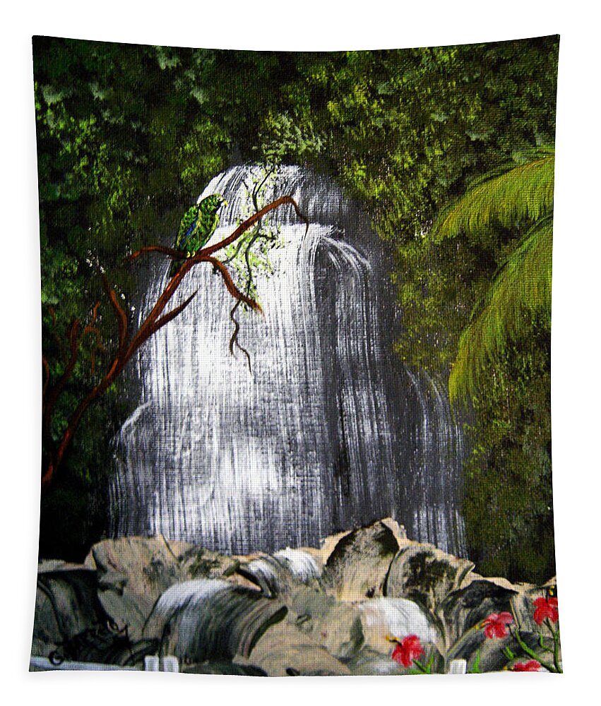 Puerto Rico Rain Forest Tapestry featuring the painting El Yunque by Gloria E Barreto-Rodriguez