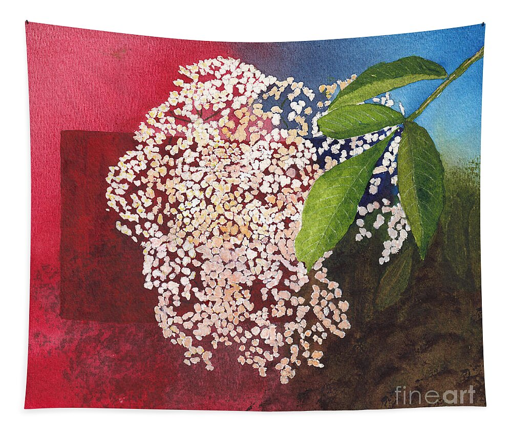 Elderberry Blossom Tapestry featuring the painting Elderberry Blossom in Watercolor by Conni Schaftenaar