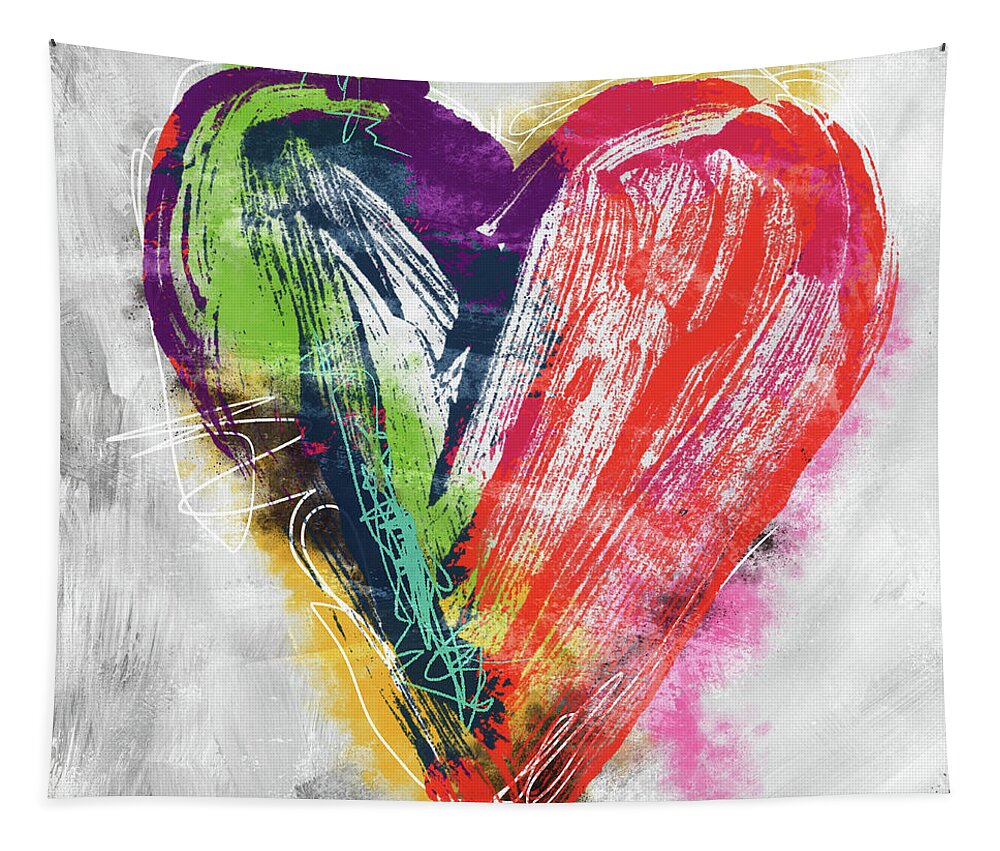 Heart Tapestry featuring the mixed media Electric Love- Expressionist Art by Linda Woods by Linda Woods