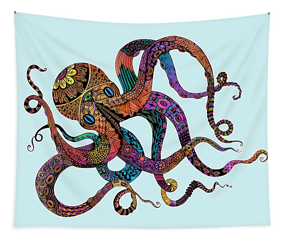 Octopus Tapestry featuring the drawing Electric Octopus - Customizable Background by Tammy Wetzel
