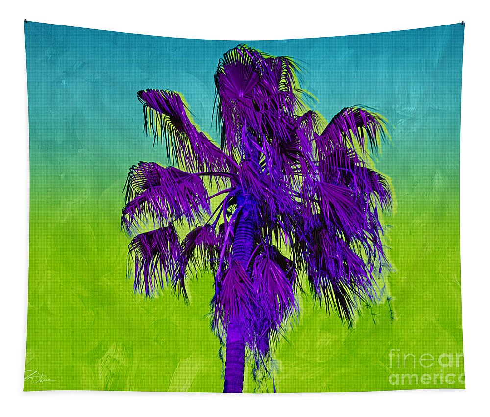 Palm Tapestry featuring the mixed media Electric Palm Trees I by Shari Warren
