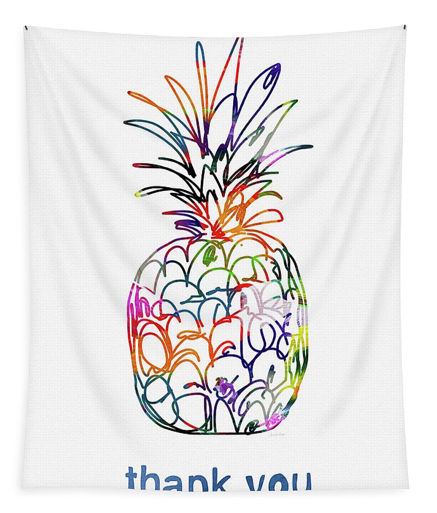 Pineapple Tapestry featuring the mixed media Electric Pineapple Thank You Card- Art by Linda Woods by Linda Woods
