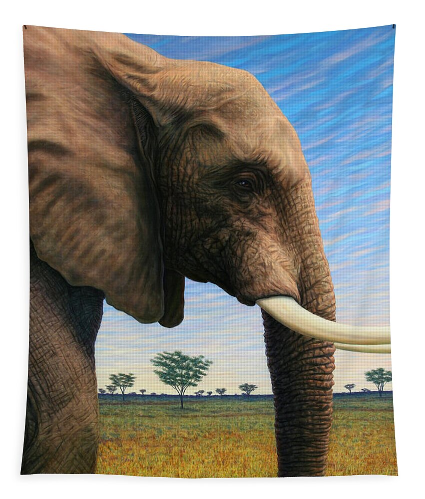 Elephant Tapestry featuring the painting Elephant on Safari by James W Johnson