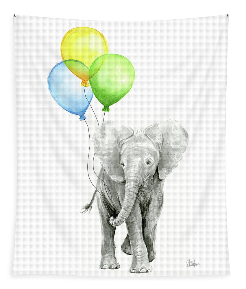 Elephant Tapestry featuring the painting Elephant Watercolor Baby Animal Nursery Art by Olga Shvartsur
