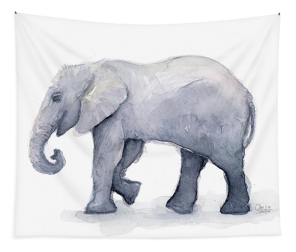 Elephant Tapestry featuring the painting Elephant Watercolor by Olga Shvartsur