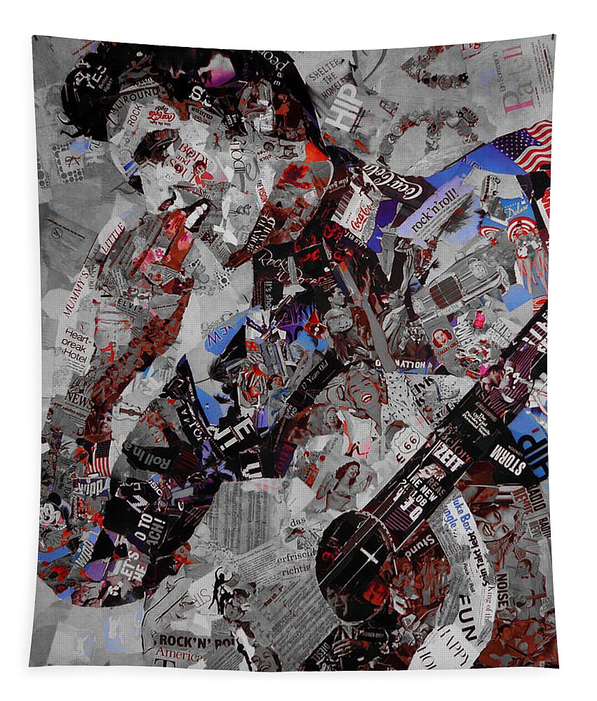 Elvis Presley Tapestry featuring the digital art Elvis Presley Collage by Gull G