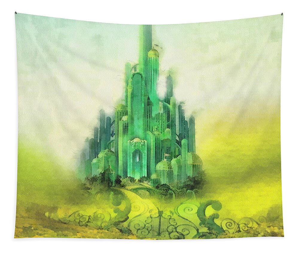 Emerald City Tapestry featuring the painting Emerald City by Mo T