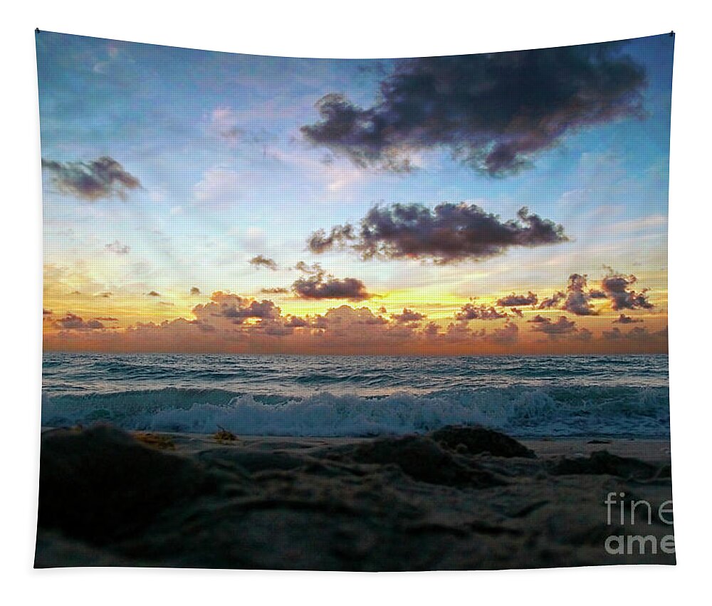 141a Tapestry featuring the photograph Emerald Sunset Seascape 141A by Ricardos Creations
